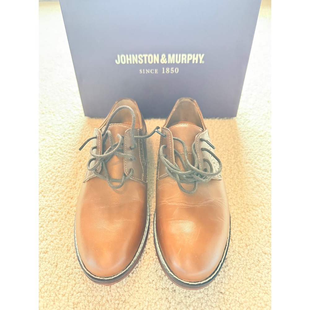 Johnston & Murphy Boys BK Conard Saddle Leather Oxford Shoes 3.5M Tan Brown